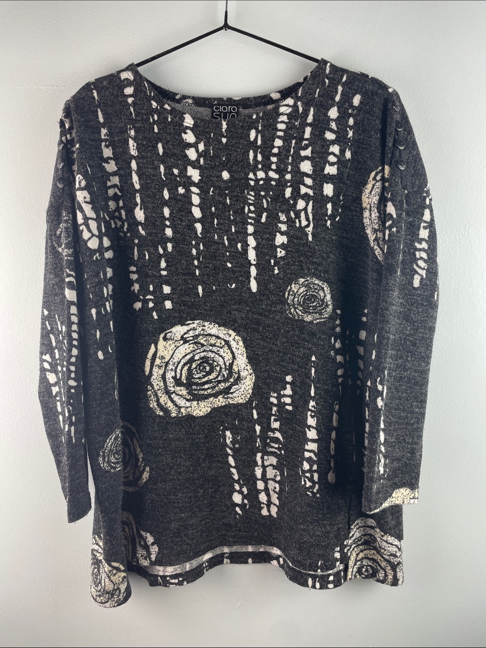 Clara Sunwoo Black & Cream Floral Knit Top Size S